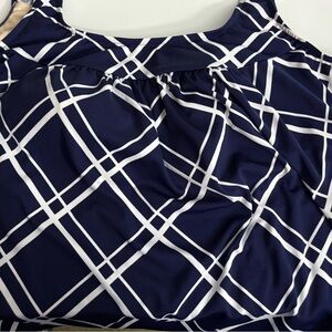 Navy and White Geometric Swim Top